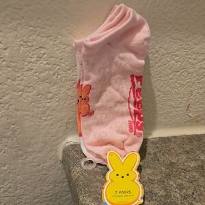 PEEPS Cute Pink Bunny  Socks 2 Pair  Size 5-9.5 Nwt
